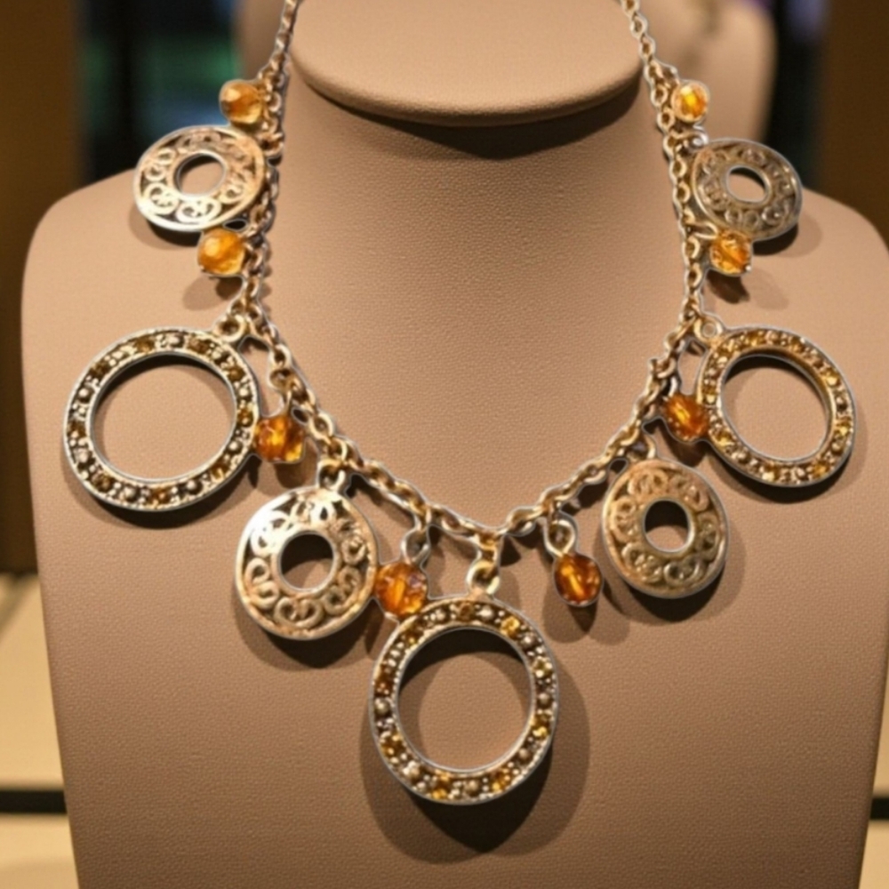 Rose Gold Tone with circles and gems 16-INCH Necklace